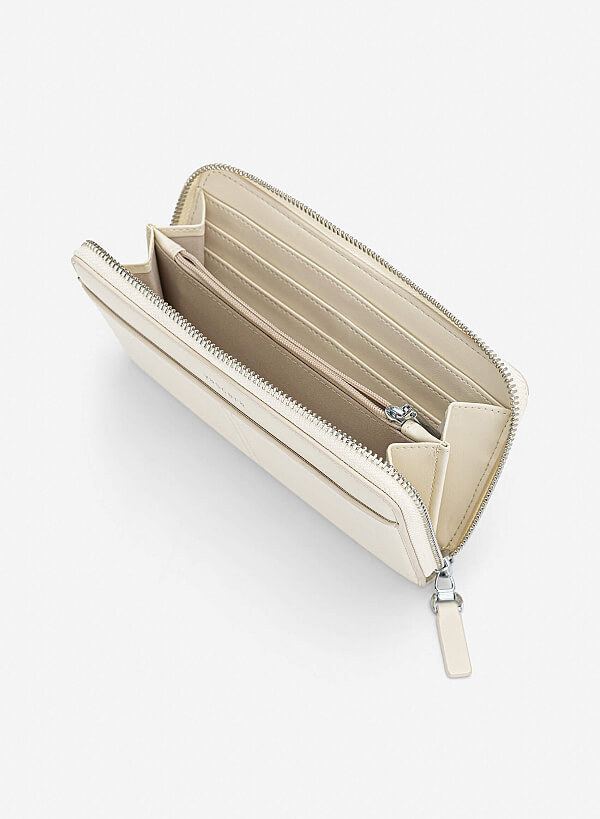 Ví cầm tay zip-around nhấn đường chỉ - WAL 0335 - Màu kem - VASCARA