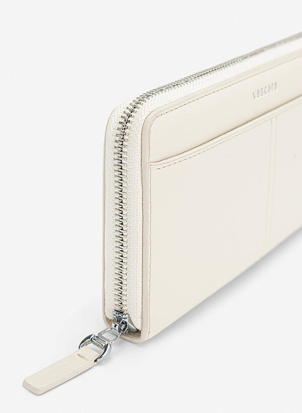 Ví cầm tay zip-around nhấn đường chỉ - WAL 0335 - Màu kem - VASCARA