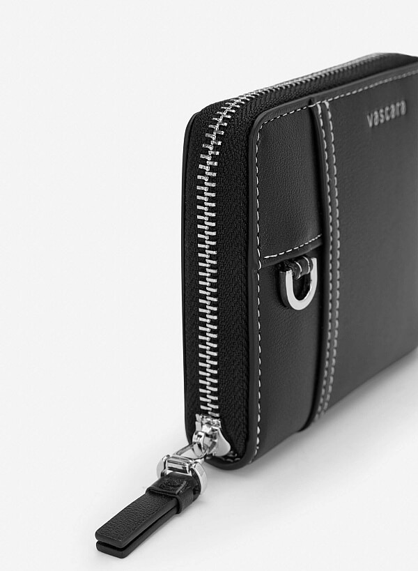 Ví mini zip-around nhấn đường chỉ - WAL 0334 - Màu đen - VASCARA