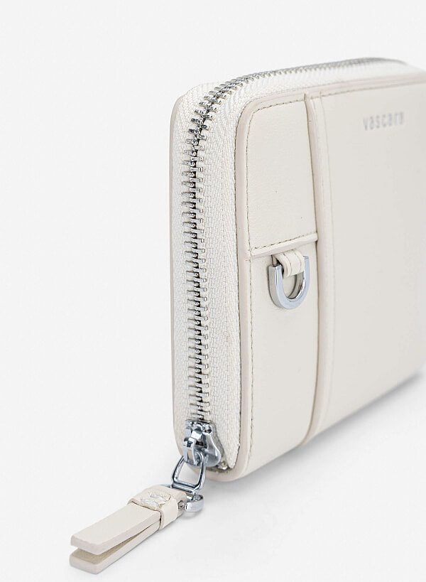 Ví mini zip-around nhấn đường chỉ - WAL 0334 - Màu kem - VASCARA