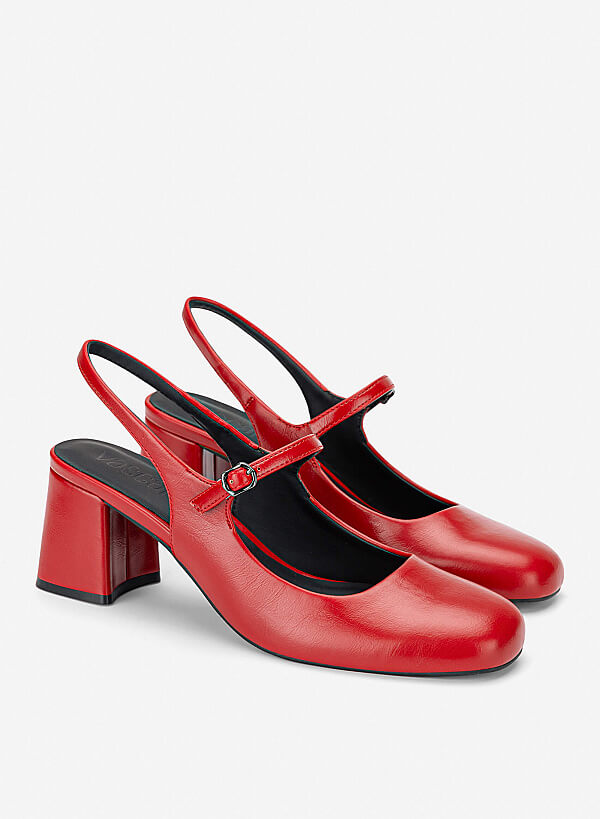 Giày slingback mũi tròn mary janes - BMN 0724 - Màu đỏ - VASCARA