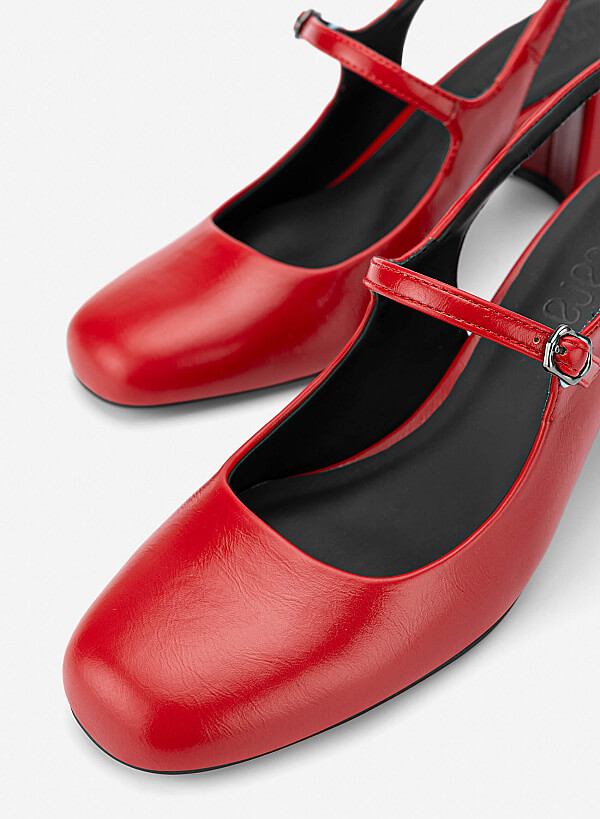 Giày slingback mũi tròn mary janes - BMN 0724 - Màu đỏ - VASCARA