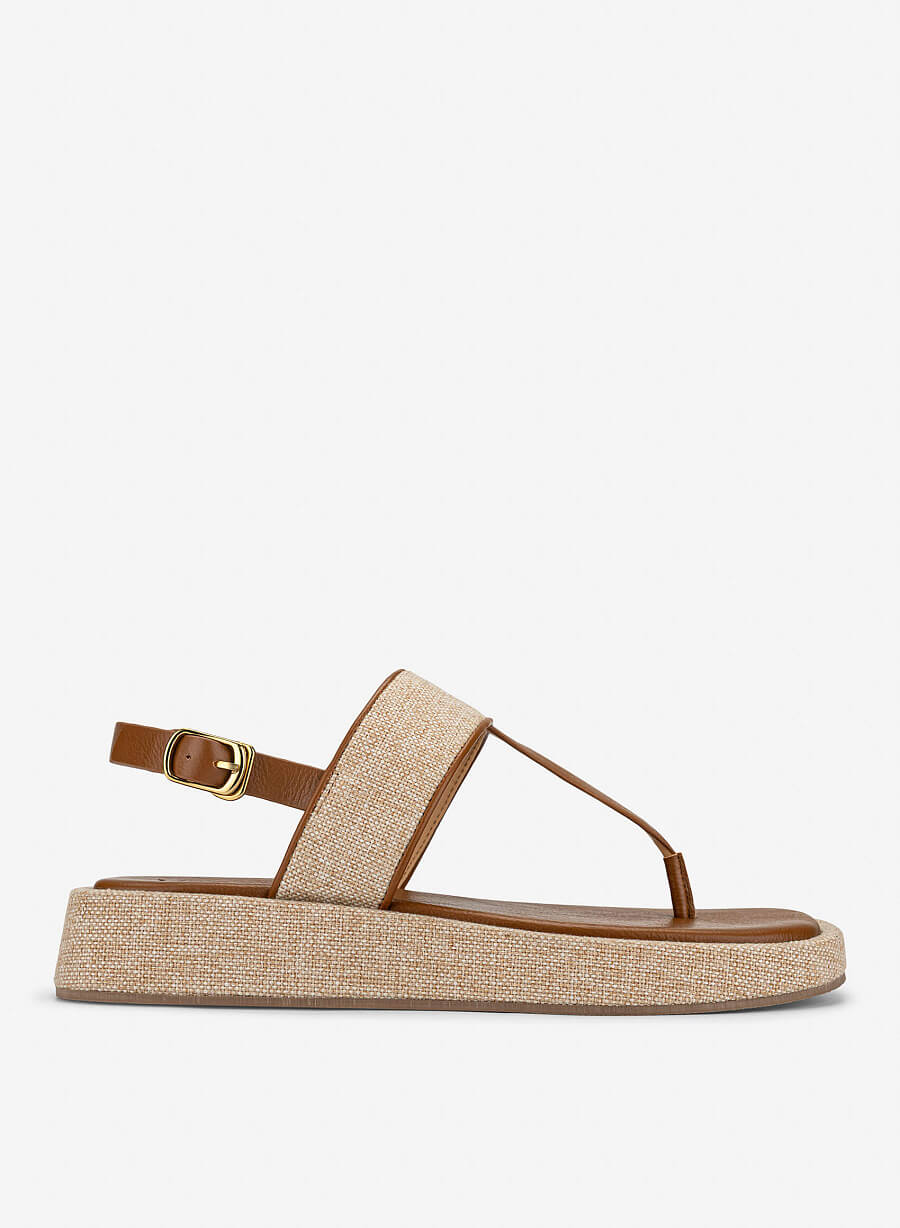 Giày sandals kẹp t-trap phối vải cói