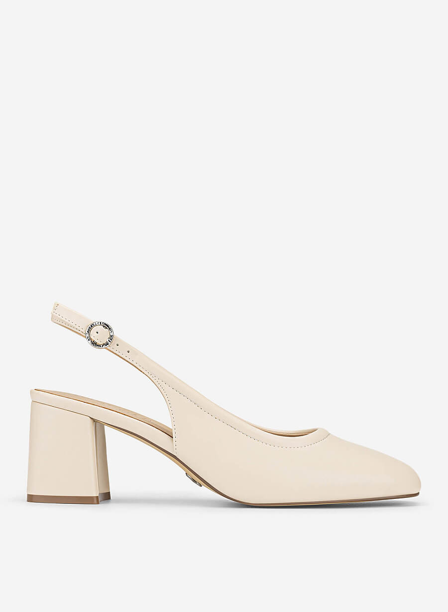 Giày slingback block heel mũi tròn