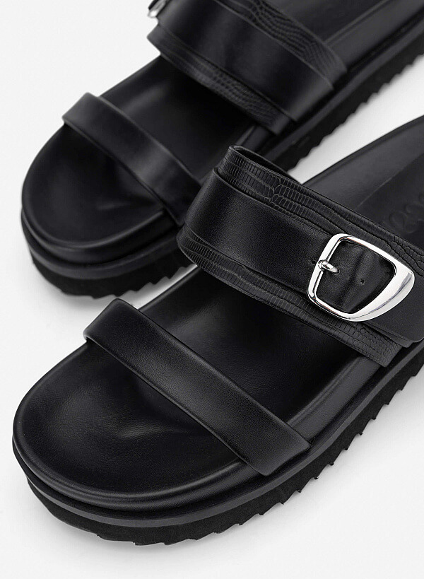 Dép hai quai phối buckle - DXP 0212 - Màu đen - VASCARA