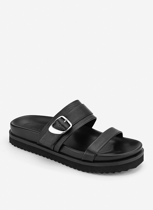 Dép hai quai phối buckle - DXP 0212 - Màu đen - VASCARA