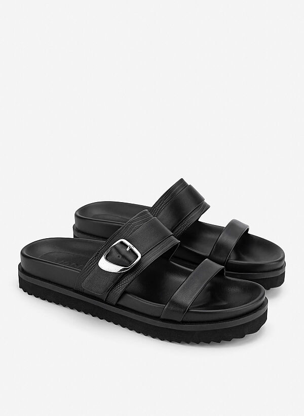 Dép hai quai phối buckle - DXP 0212 - Màu đen - VASCARA