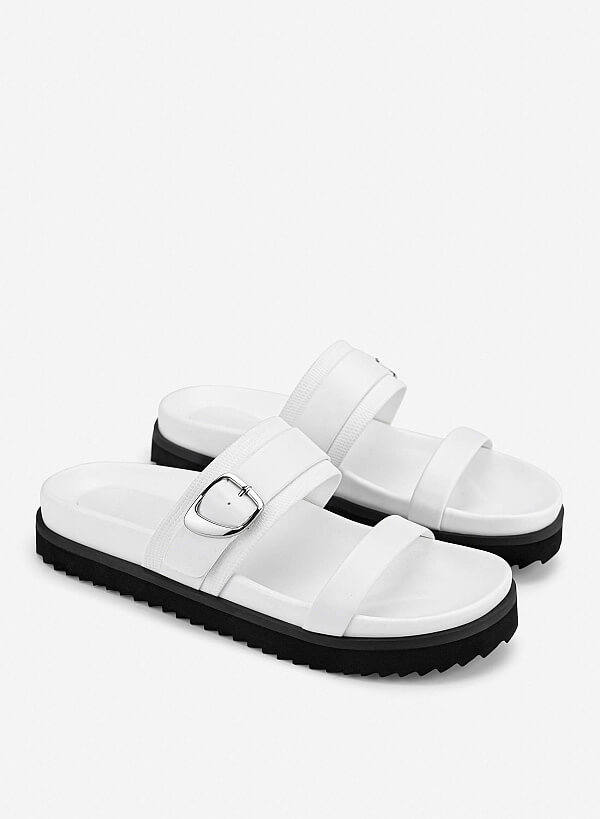 Dép hai quai phối buckle - DXP 0212 - Màu trắng - VASCARA