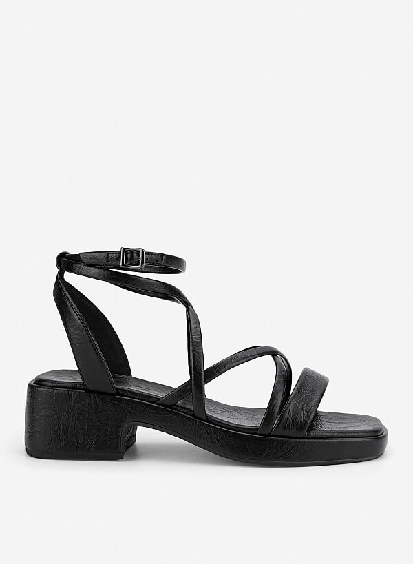 Giày sandals block heel quai dây đan