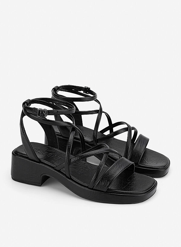 Giày sandals block heel quai dây đan - SDN 0828 - Màu đen - VASCARA
