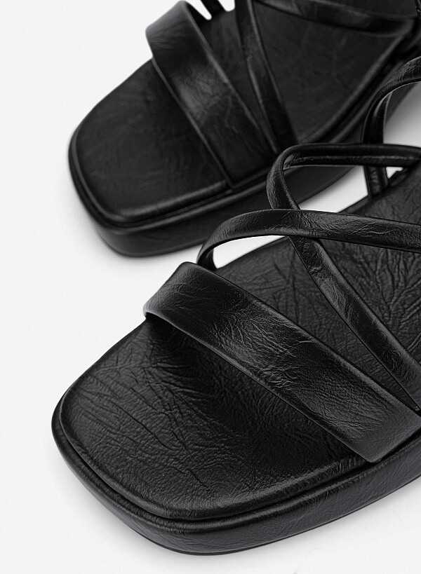 Giày sandals block heel quai dây đan - SDN 0828 - Màu đen - VASCARA
