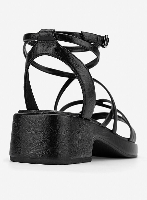 Giày sandals block heel quai dây đan - SDN 0828 - Màu đen - VASCARA