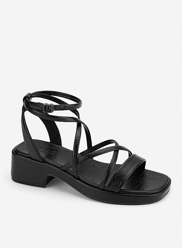 Giày sandals block heel quai dây đan