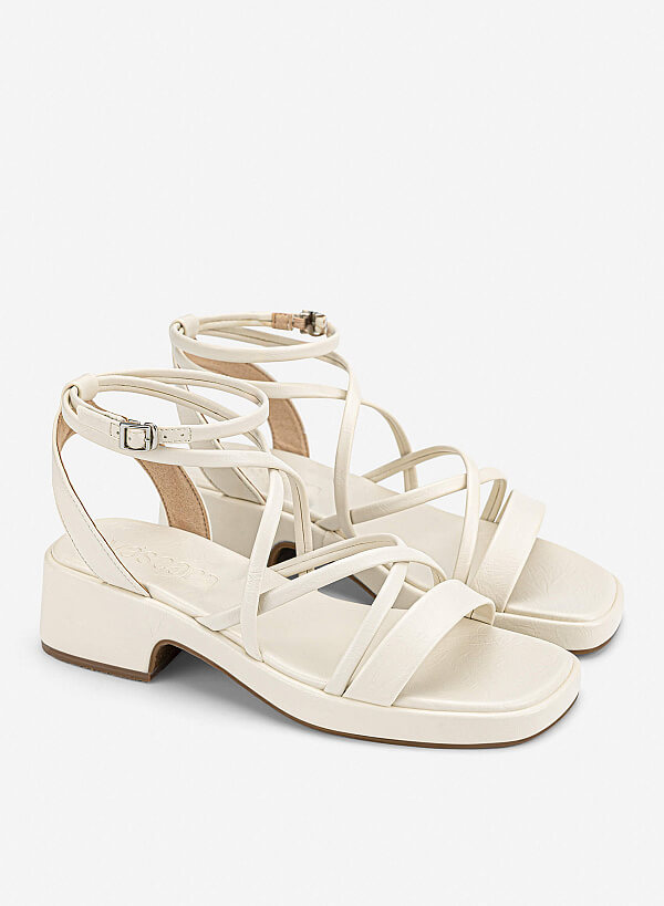 Giày sandals block heel quai dây đan - SDN 0828 - Màu kem - VASCARA