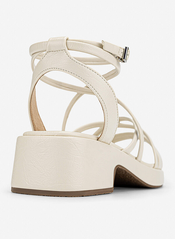 Giày sandals block heel quai dây đan - SDN 0828 - Màu kem - VASCARA
