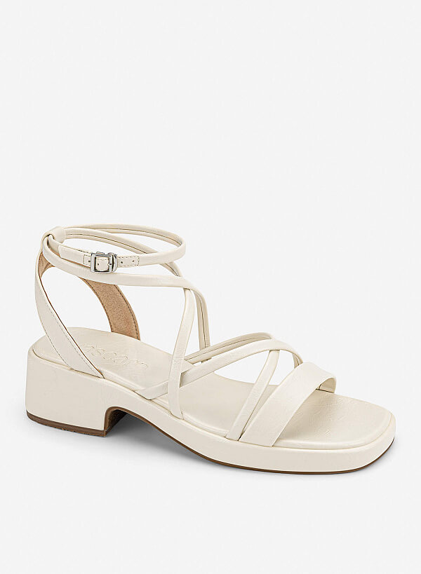 Giày sandals block heel quai dây đan
