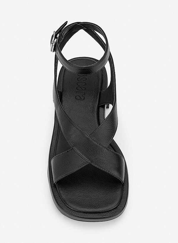 Giày sandals flatform quai chéo - SDK 0351 - Màu đen - VASCARA