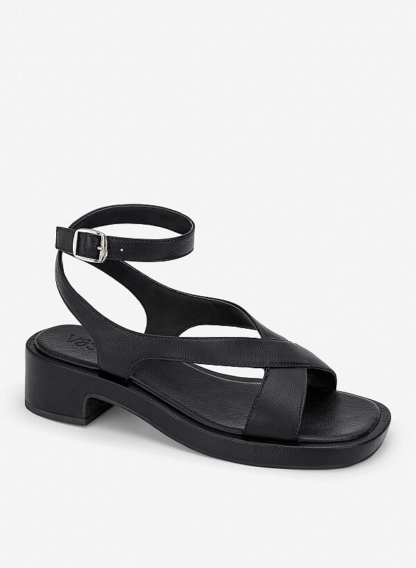 Giày sandals flatform quai chéo - SDK 0351 - Màu đen - VASCARA
