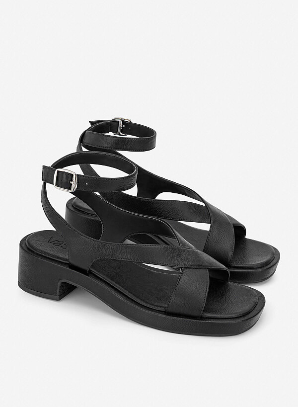 Giày sandals flatform quai chéo - SDK 0351 - Màu đen - VASCARA