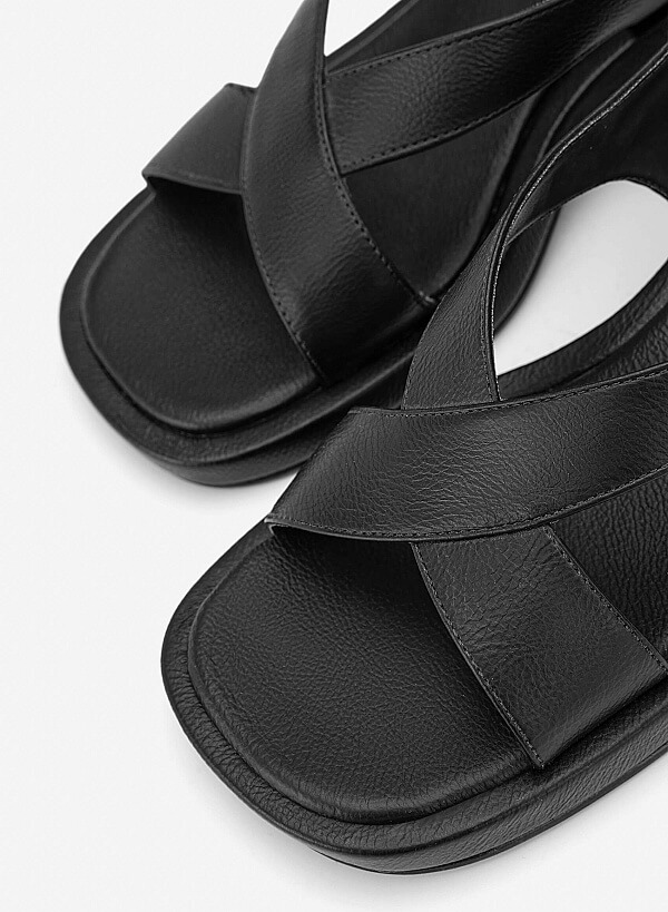 Giày sandals flatform quai chéo - SDK 0351 - Màu đen - VASCARA