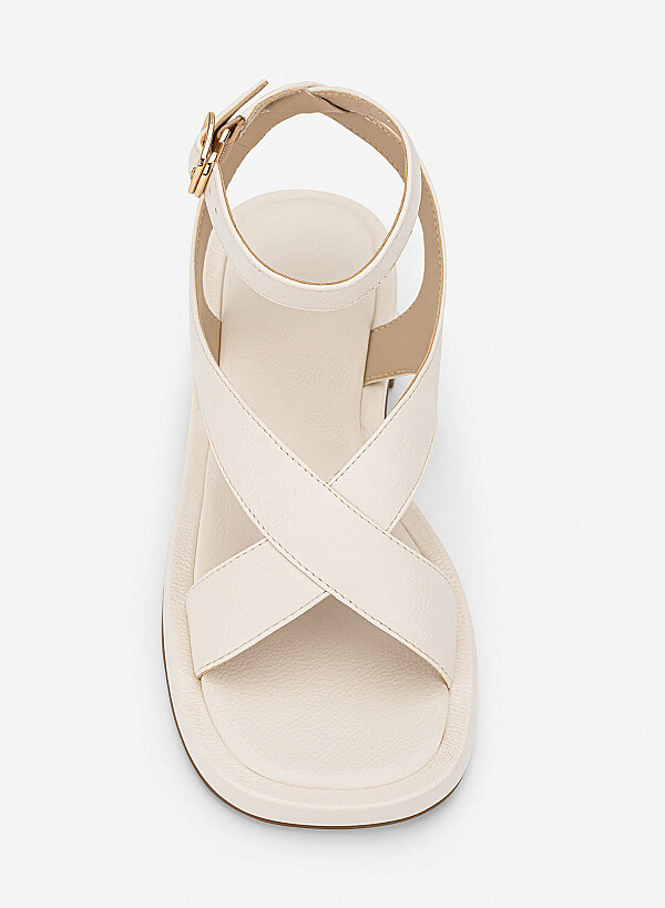 Giày sandals flatform quai chéo - SDK 0351 - Màu kem - VASCARA