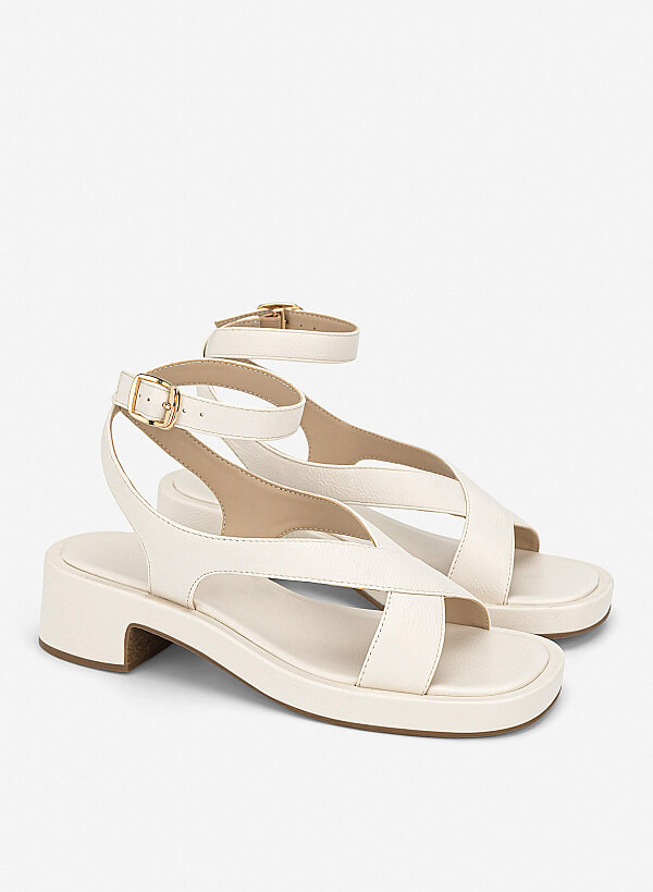 Giày sandals flatform quai chéo - SDK 0351 - Màu kem - VASCARA
