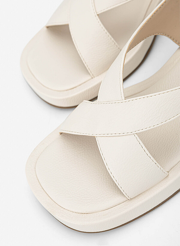 Giày sandals flatform quai chéo - SDK 0351 - Màu kem - VASCARA
