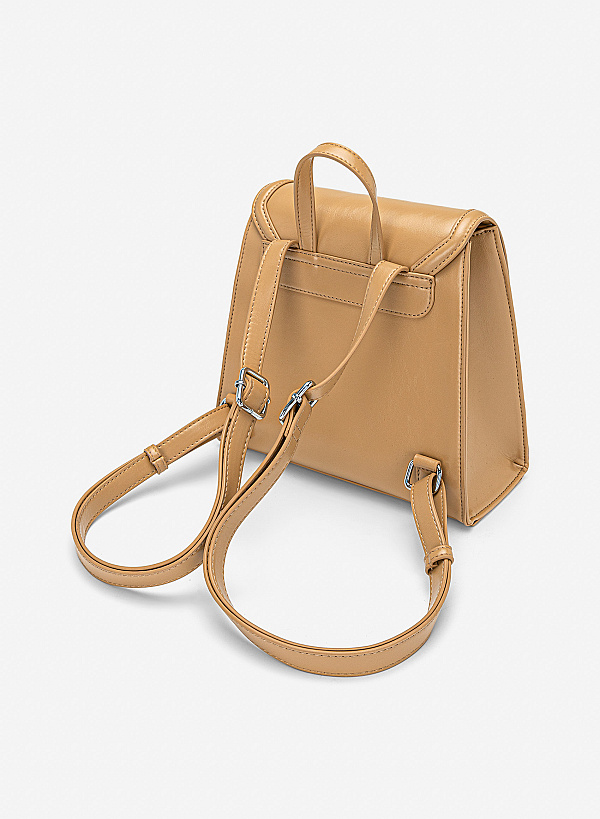 Balo nắp gập nhấn nổi viền - BAC 0232 - Màu be - VASCARA