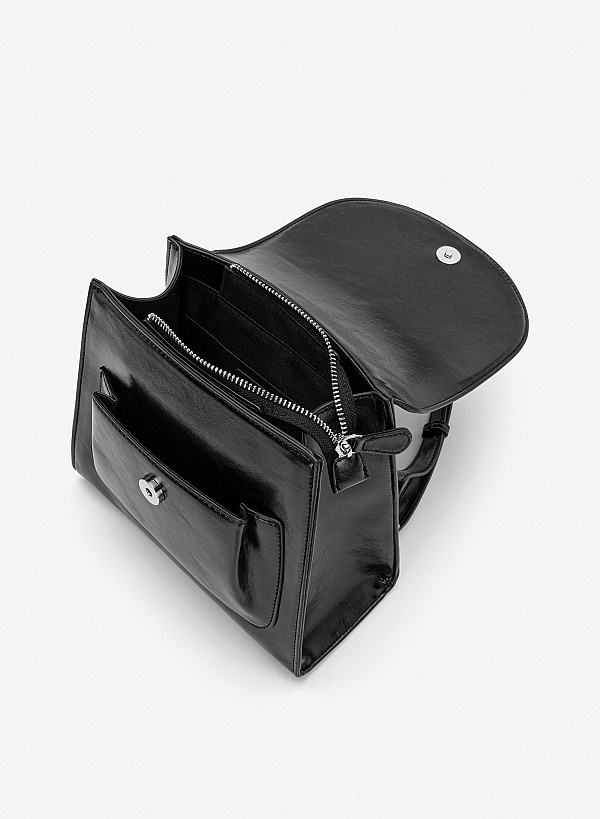 Balo nắp gập nhấn nổi viền - BAC 0232 - Màu đen - VASCARA