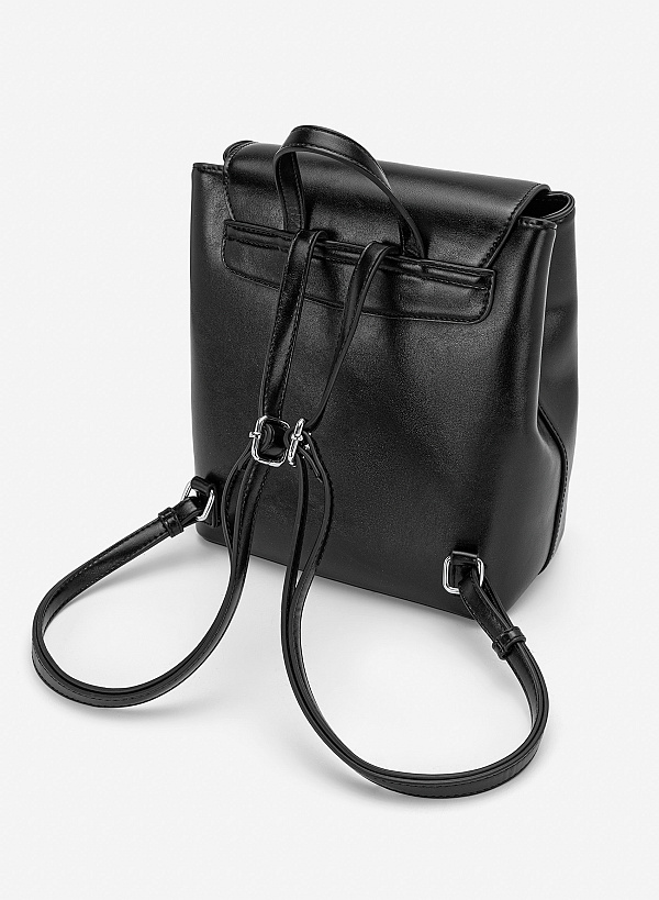 Balo nắp gập phối túi hộp tối giản - BAC 0231 - Màu đen - VASCARA