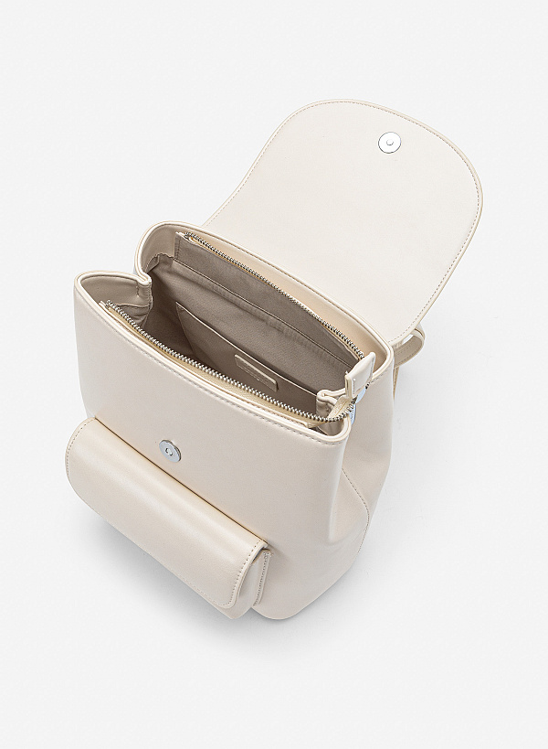 Balo nắp gập phối túi hộp tối giản - BAC 0231 - Màu kem - VASCARA