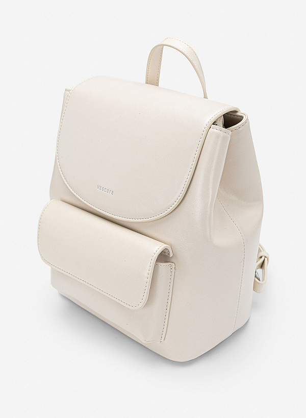 Balo nắp gập phối túi hộp tối giản - BAC 0231 - Màu kem - VASCARA