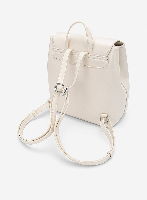 Balo nắp gập phối túi hộp tối giản - BAC 0231 - Màu kem - VASCARA