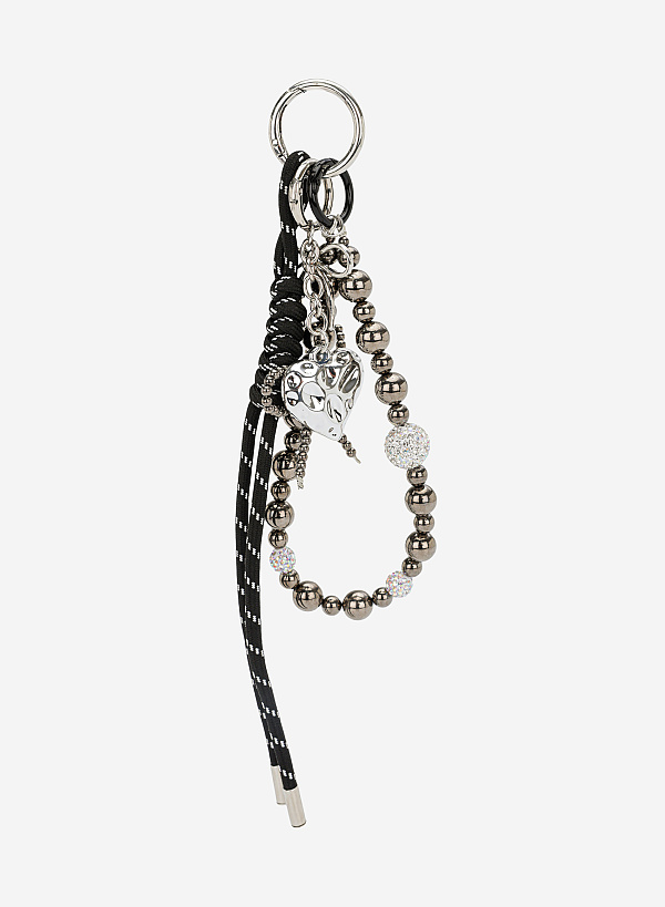 Charm dây kim loại đính hạt - CHM 0044 - Màu trắng đen - VASCARA