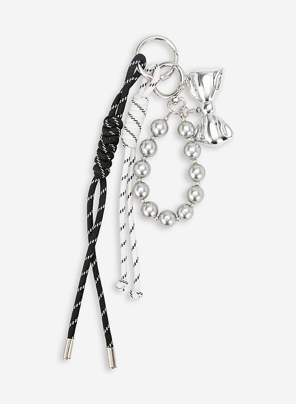 Charm dây nơ bạc phối hạt trang trí