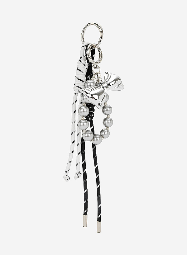 Charm dây nơ bạc phối hạt trang trí - CHM 0049 - Màu trắng đen - VASCARA