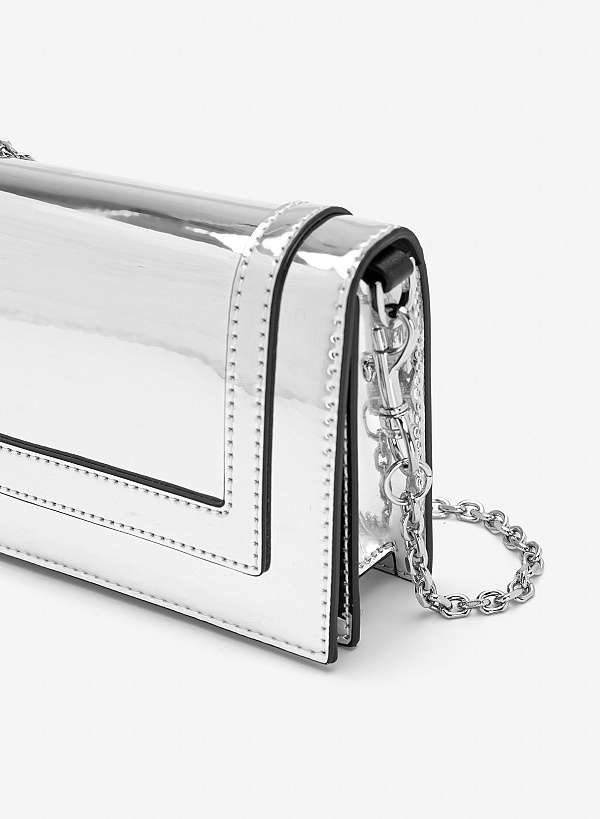 Clutch ánh kim phối dây xích - CLU 0139 - Màu bạc - VASCARA