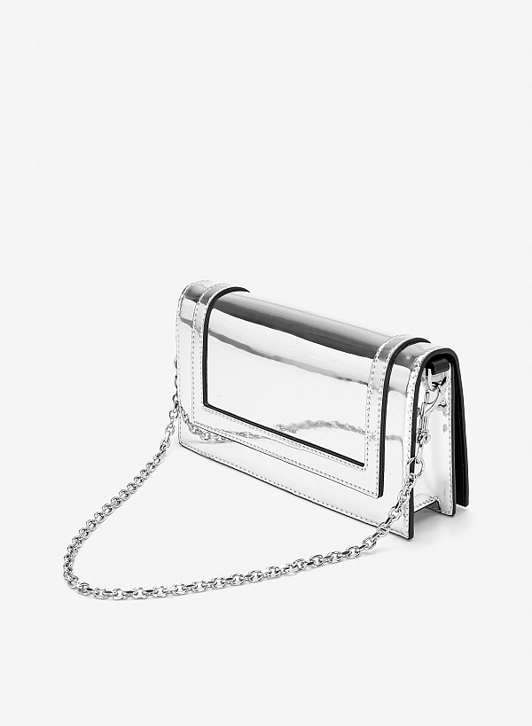 Clutch ánh kim phối dây xích - CLU 0139 - Màu bạc - VASCARA