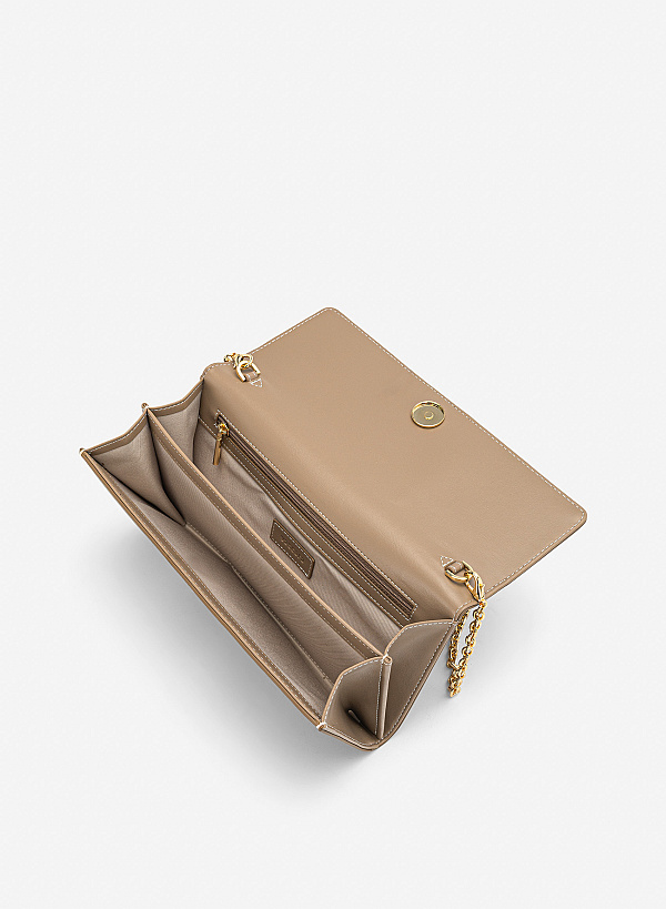 Clutch cầm tay nhấn chỉ trang trí - CLU 0141 - Màu be đậm - VASCARA