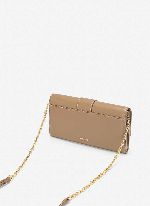 Clutch cầm tay nhấn chỉ trang trí - CLU 0141 - Màu be đậm - VASCARA