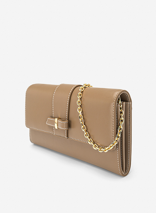 Clutch cầm tay nhấn chỉ trang trí - CLU 0141 - Màu be đậm - VASCARA