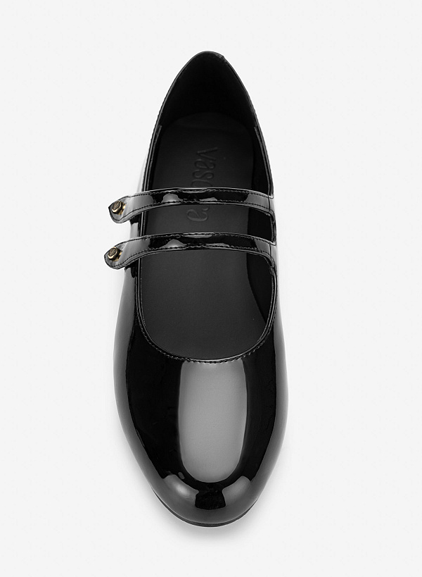 Giày ballerina mary janes quai đôi đính nút tán kim loại - GBB 0443 - Màu đen - VASCARA