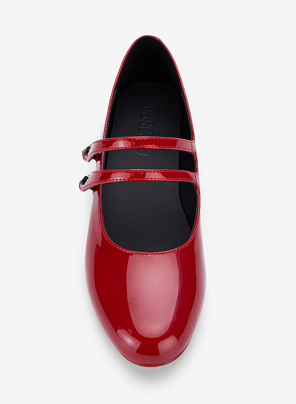 Giày ballerina mary janes quai đôi đính nút tán kim loại - GBB 0443 - Màu đỏ - VASCARA