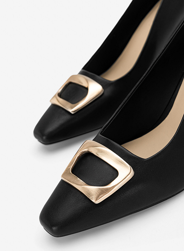 Giày bít mũi block heel phối khóa trang trí - BMN 0735 - Màu đen - VASCARA