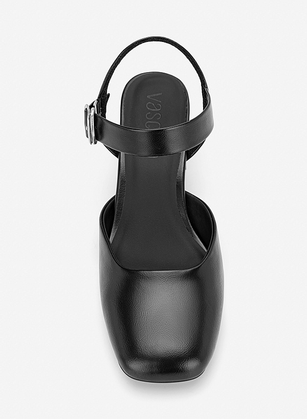 Giày bít mũi block heel phối khóa trang trí - BMN 0740 - Màu đen - VASCARA