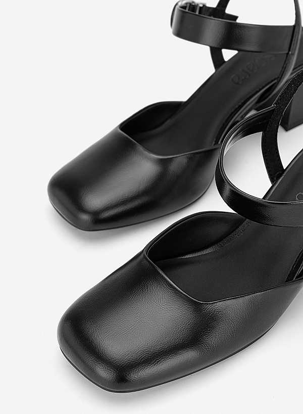 Giày bít mũi block heel phối khóa trang trí - BMN 0740 - Màu đen - VASCARA