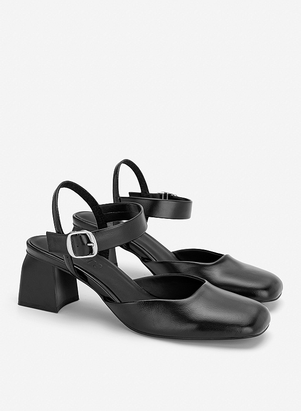 Giày bít mũi block heel phối khóa trang trí - BMN 0740 - Màu đen - VASCARA