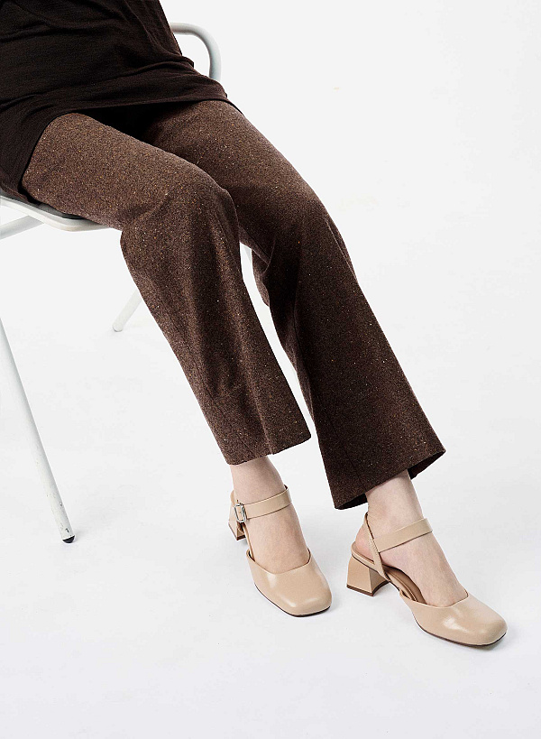 Giày bít mũi block heel phối khóa trang trí - BMN 0740 - Màu kem - VASCARA