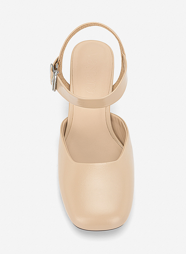 Giày bít mũi block heel phối khóa trang trí - BMN 0740 - Màu kem - VASCARA