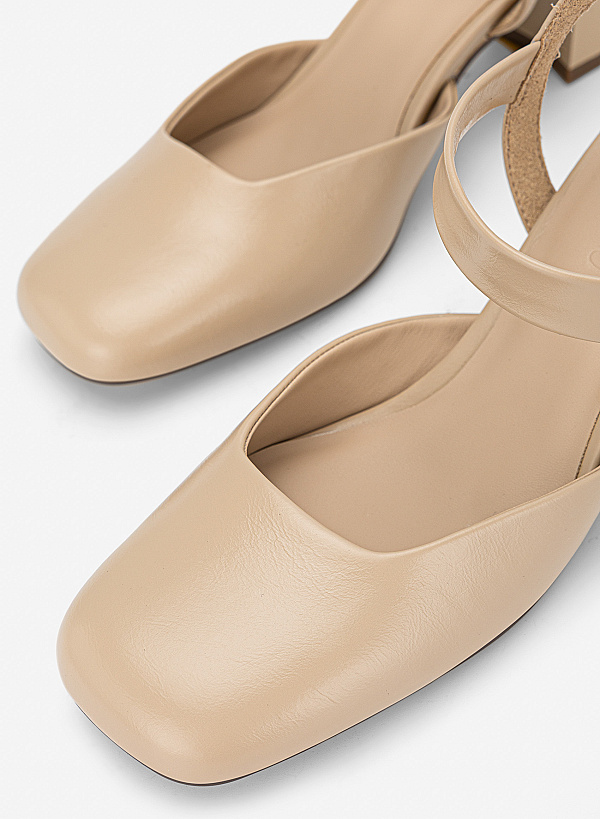 Giày bít mũi block heel phối khóa trang trí - BMN 0740 - Màu kem - VASCARA